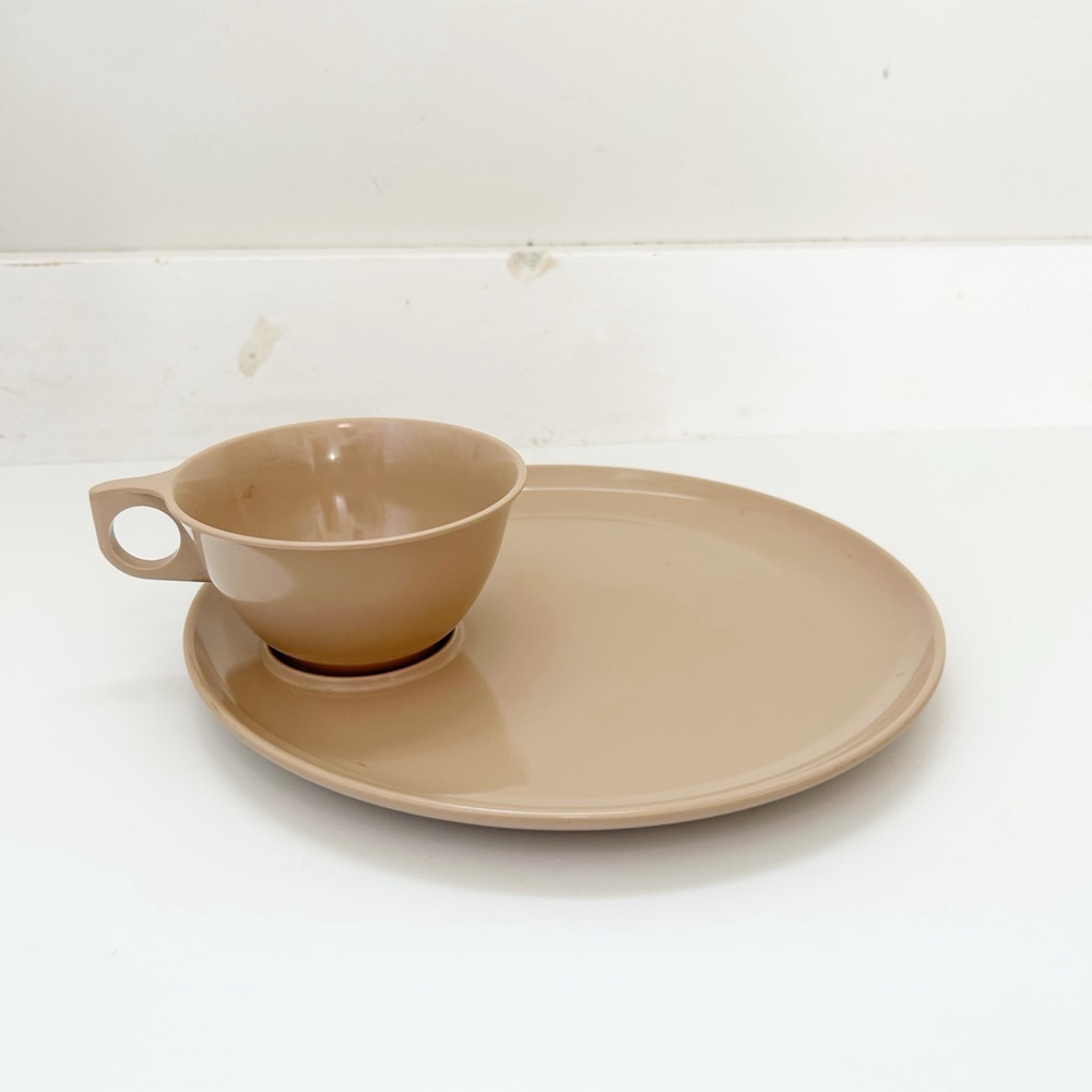 Vintage Beige Melmac Cup and Plate Set Mid-Century Modern Farmhouse Pastel